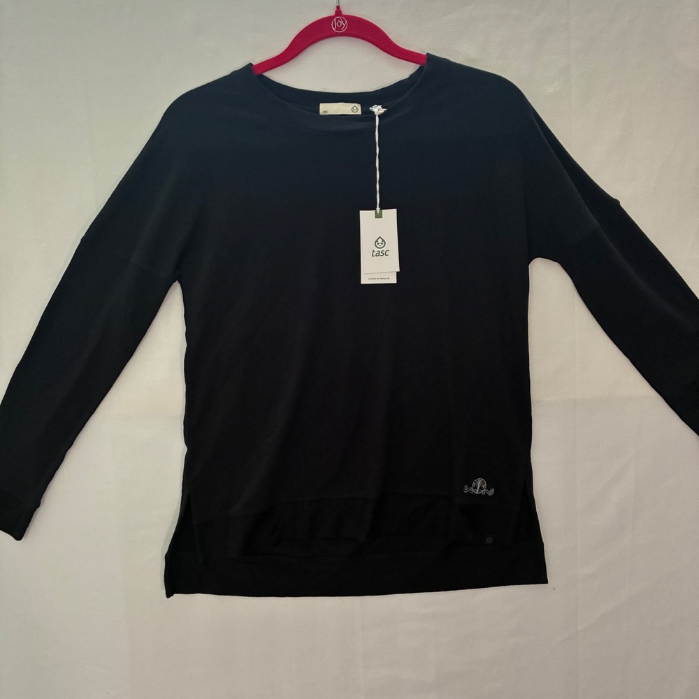 Tasc Riverwalk Sweatshirt Pullover Women XS Black Bamboo Blend Lounge Athleisure